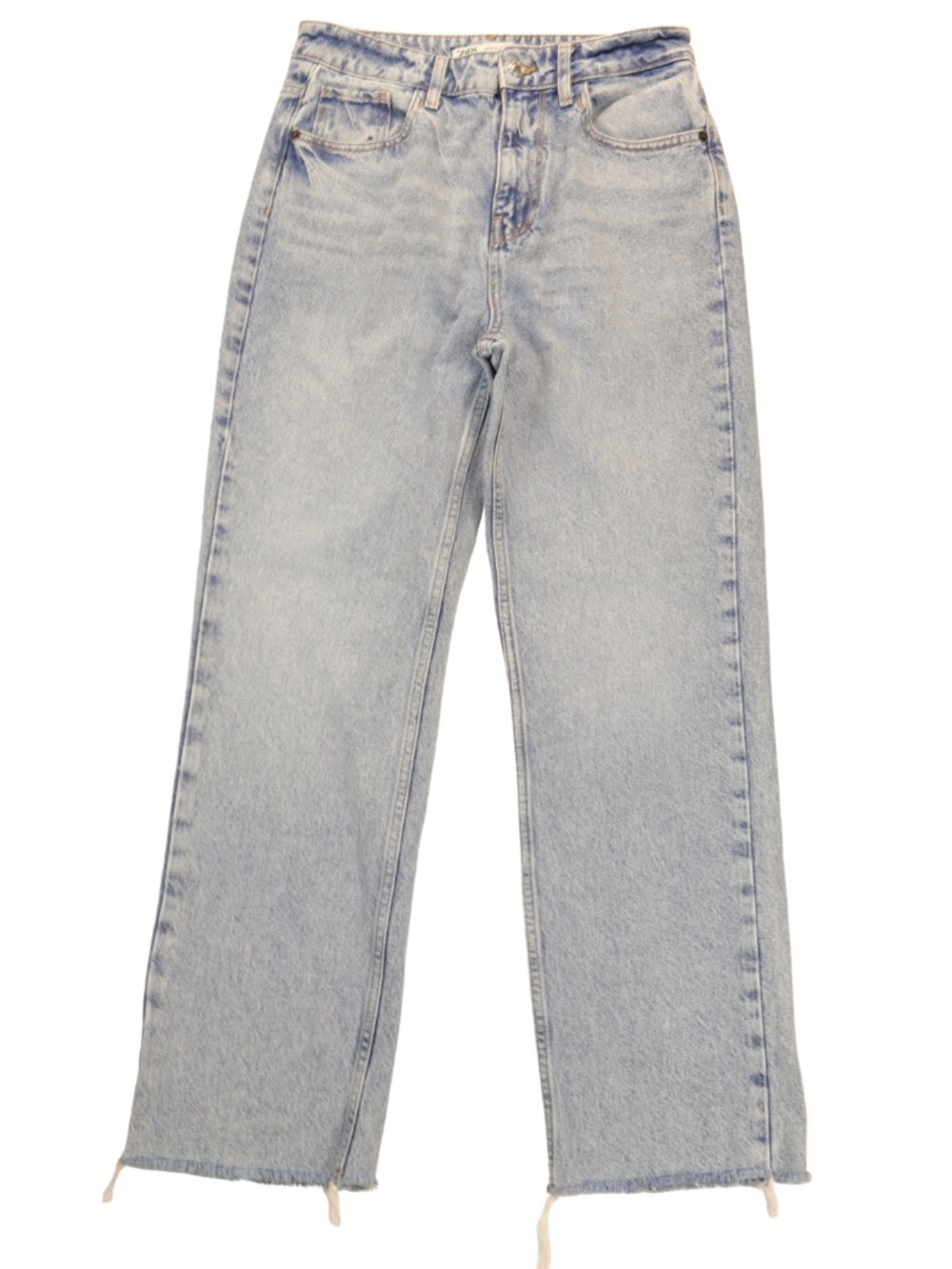 Zara High Rise Wide Leg Raw Hem Jeans Size 6 Light Wash